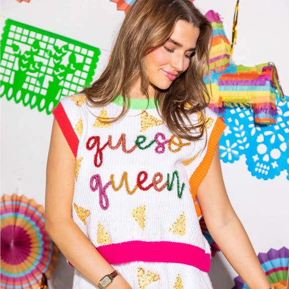QUEEN OF SPARKLES nwt QUESO QUEEN Sweater Vest Top S - Picture 5 of 8
